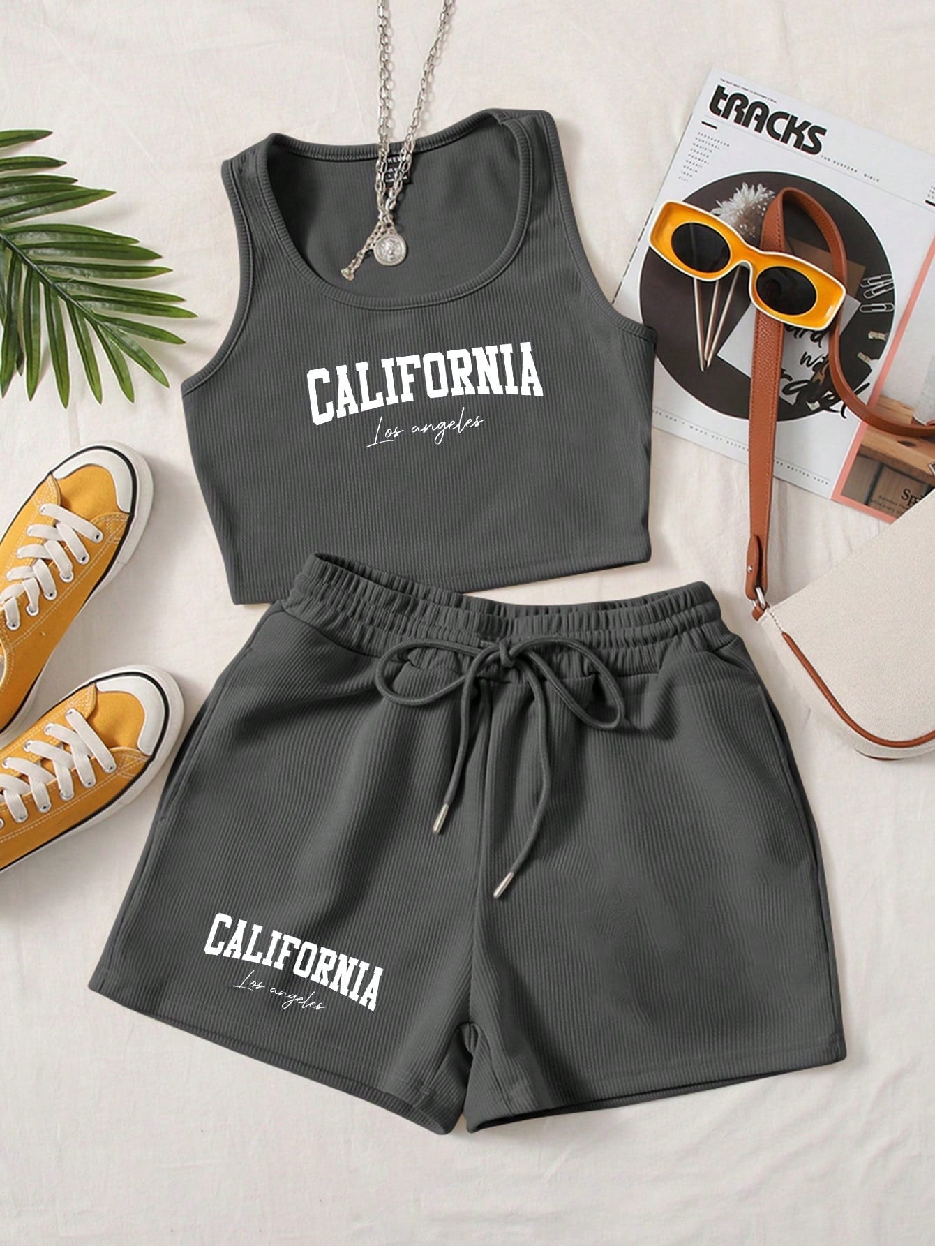 Scoop Neck Tank Top and Track Shorts