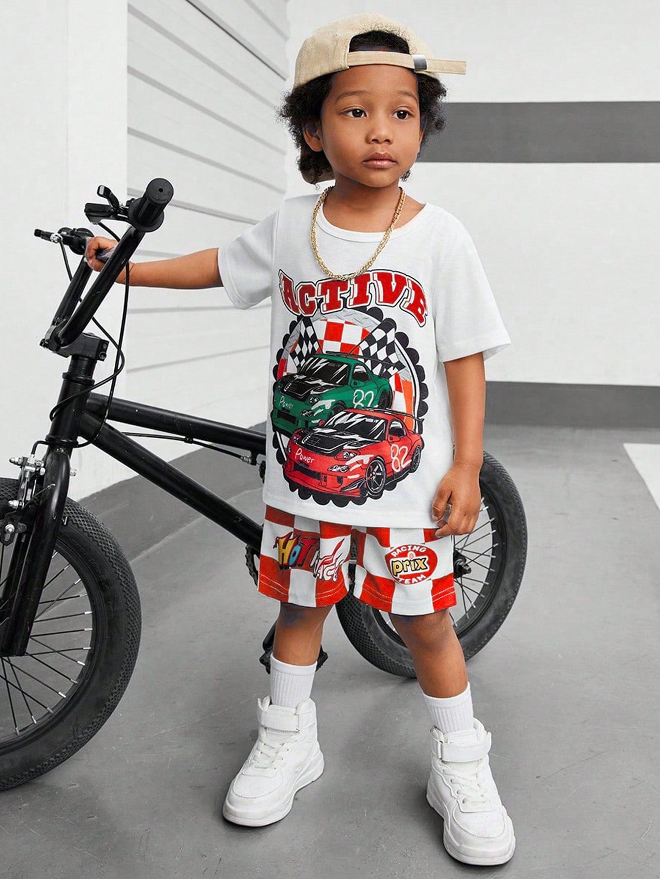 Young Boys' Casual Sports & School, Street, Cute Letter And Cool Car Print, Round Neck Short Sleeve T-Shirt And Casual Shorts Set, Suitable For Daily School, Outdoor Activities, Sport And Play, Leisure & Entertainment, Summer