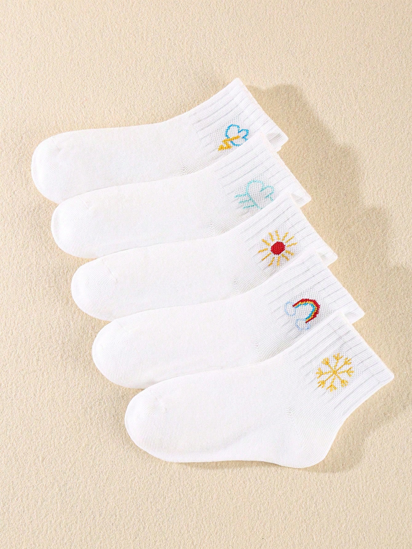 10pairs Children's Random Color Solid Smile Face Design Athletic Cute Mid-Calf Socks For Daily Wear