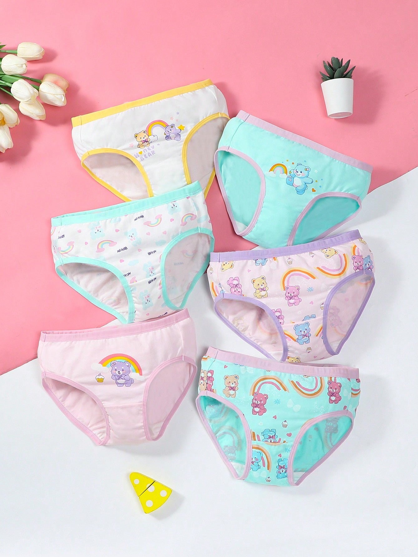 Young Girl Cute Rabbit Printed Cotton Panties, 6-Pack