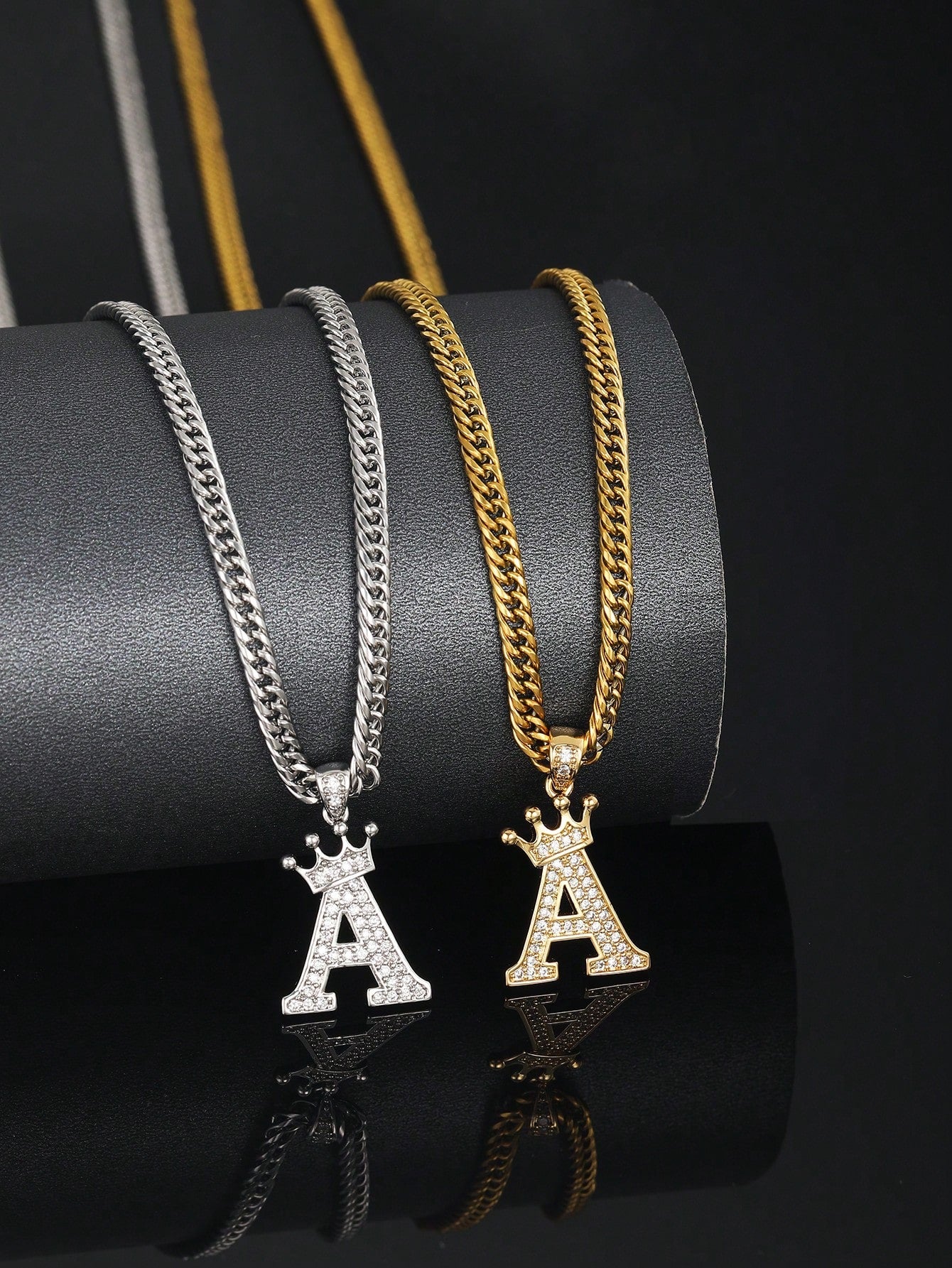 1pc Exquisite Dazzling Popular Crown Initial Letter Copper & Zirconia Charm  Chain Necklace For Boys Girls A-Z Customized Name Alphabet Necklace For Friend Birthday Gift