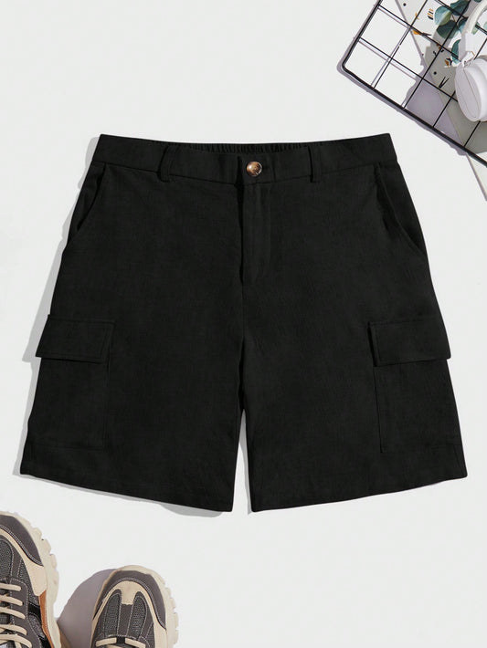 Men Woven Simple Solid Color Casual Shorts