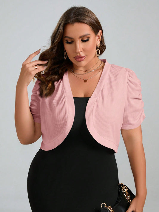 Plus Puff Sleeve Open Front Crop Jacket