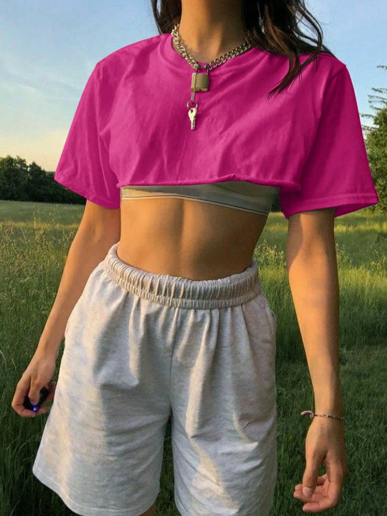 Ladies' Solid Color Cropped Casual Top For Summer