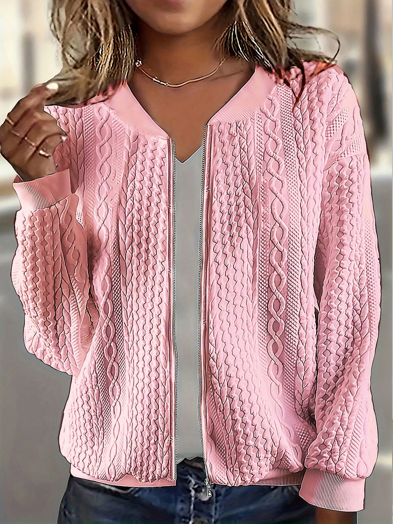 Women's Knitted Minimalist Long Sleeve Zip-Up Jacket