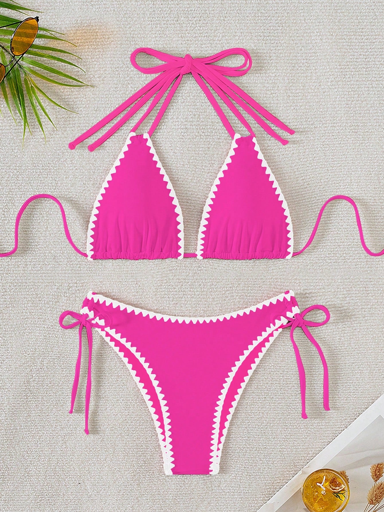 2024 New Arrival Women's Bikini Set With Shell Trim, Halter Neck Bikini Set Swimwear For Ladies Summer Beach