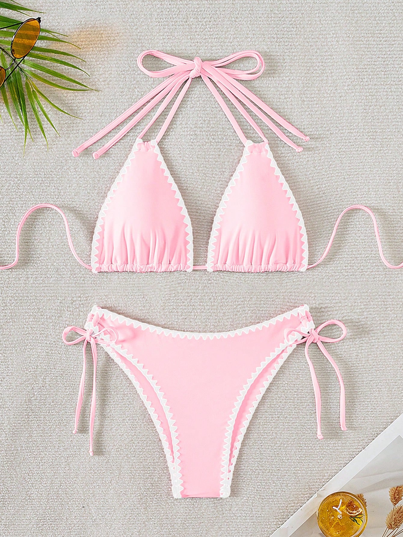 2024 New Arrival Women's Bikini Set With Shell Trim, Halter Neck Bikini Set Swimwear For Ladies Summer Beach