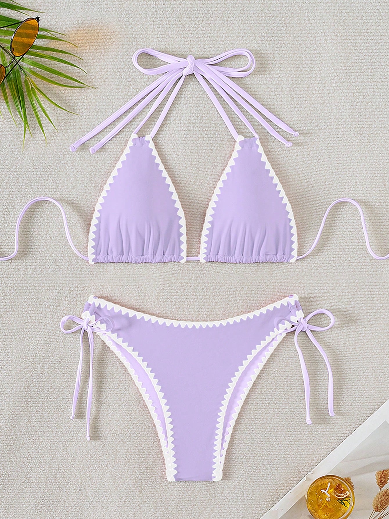 2024 New Arrival Women's Bikini Set With Shell Trim, Halter Neck Bikini Set Swimwear For Ladies Summer Beach