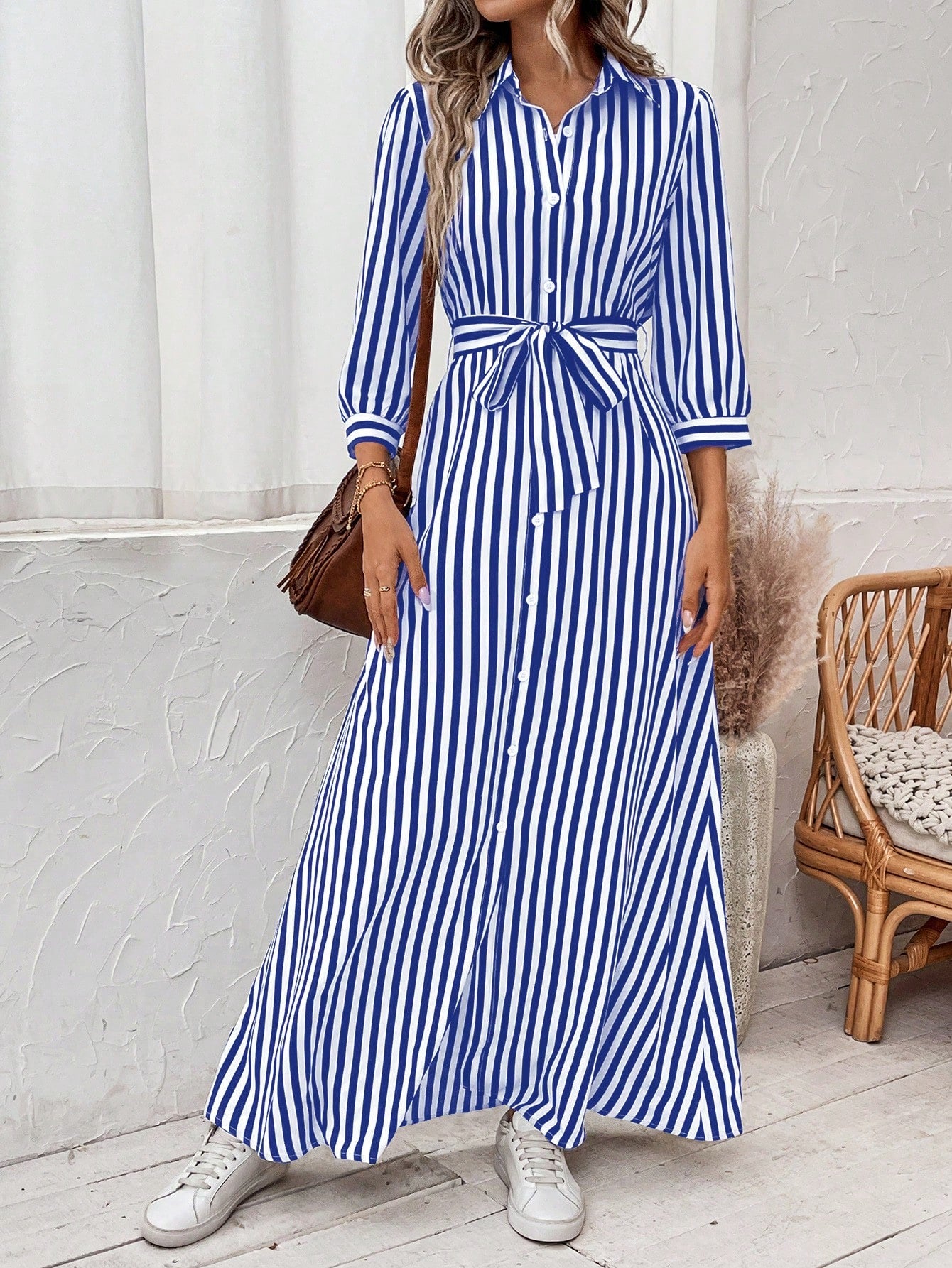 Frenchy Women's Striped Shirt Dress