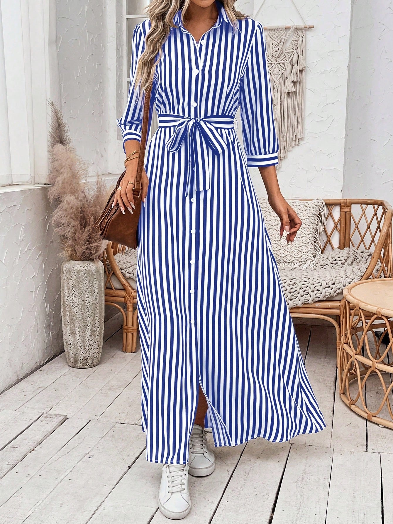 Frenchy Women's Striped Shirt Dress