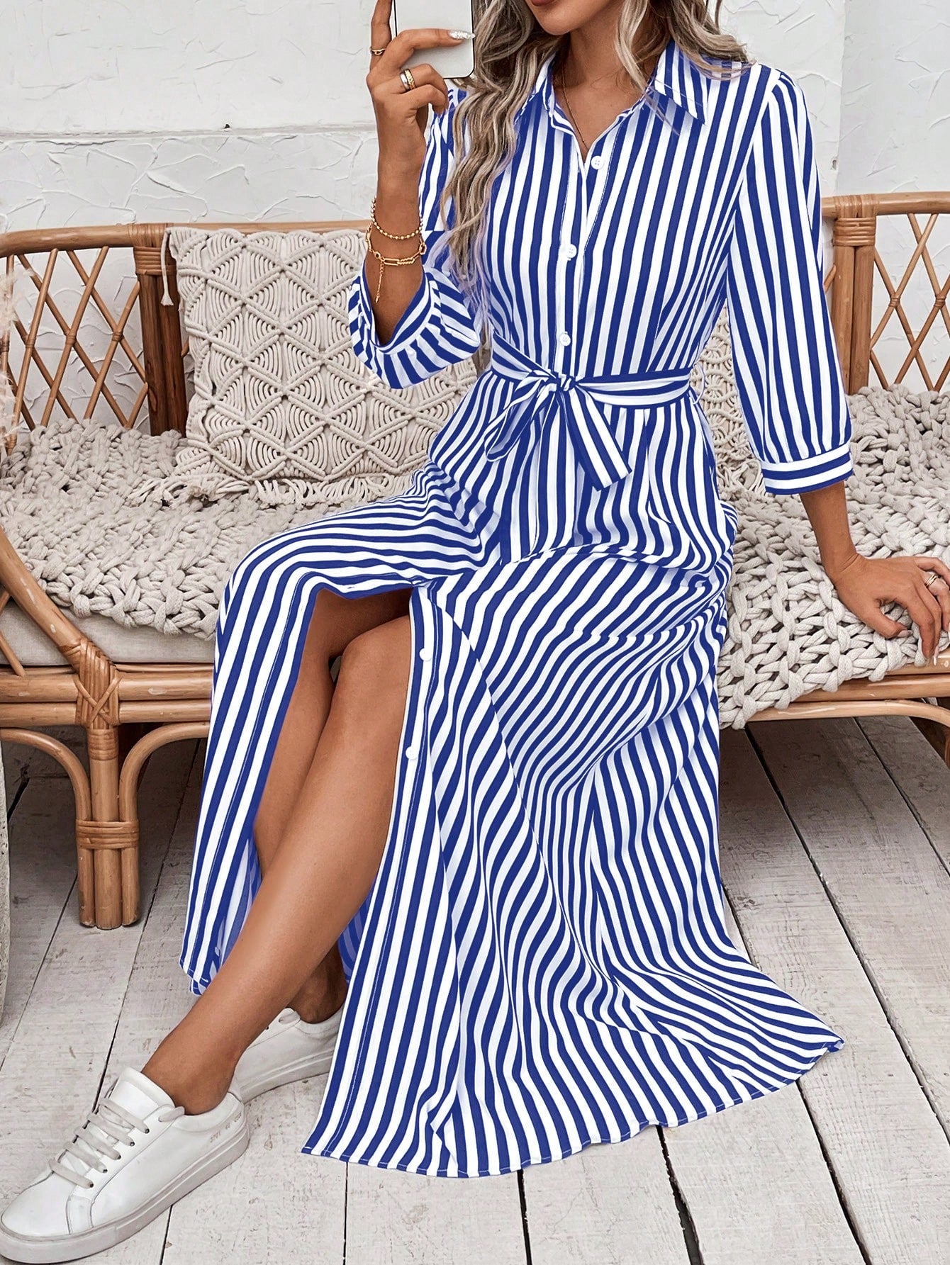 Frenchy Women's Striped Shirt Dress