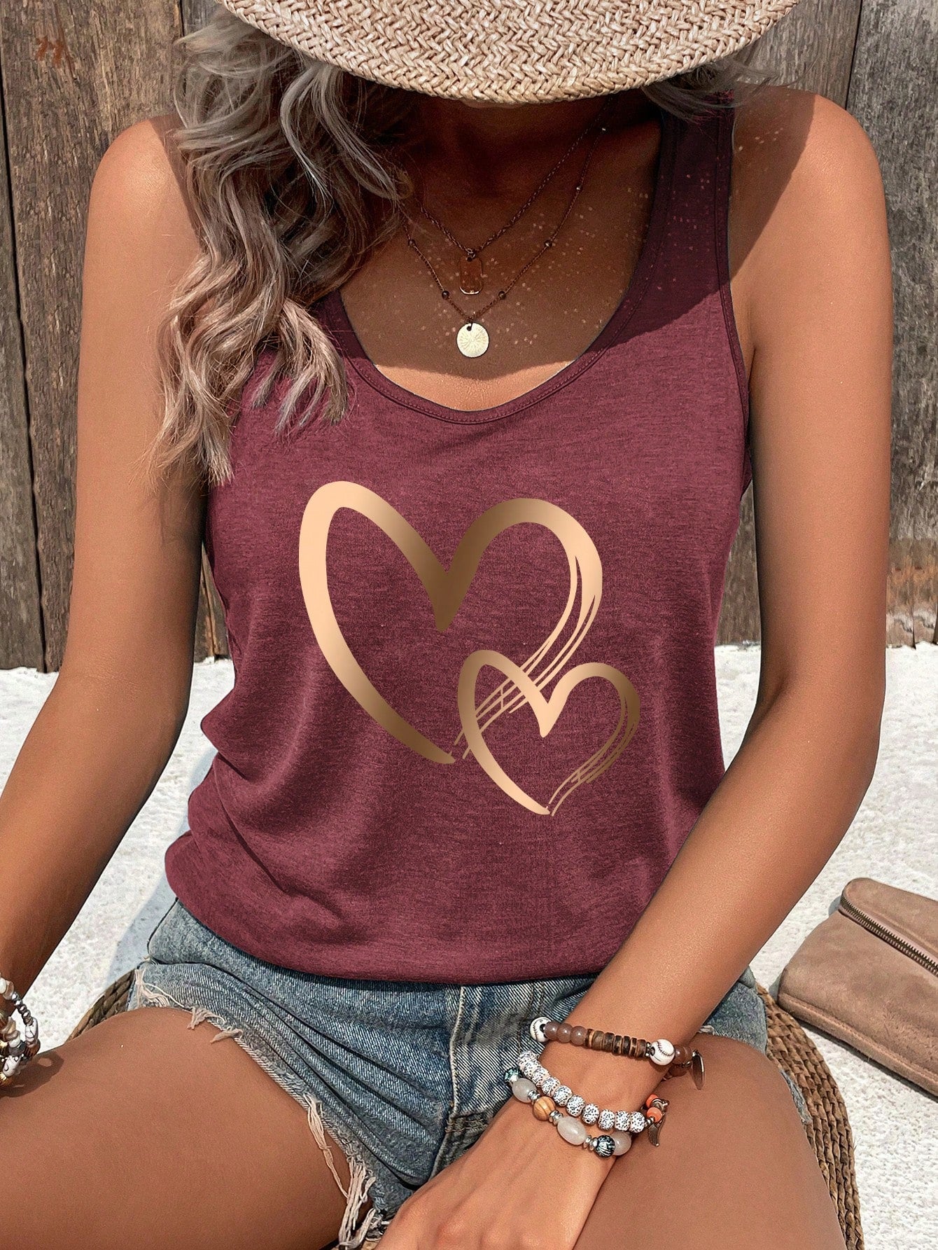 Valentine Heart Pattern V-Neck Summer Casual Tank Top