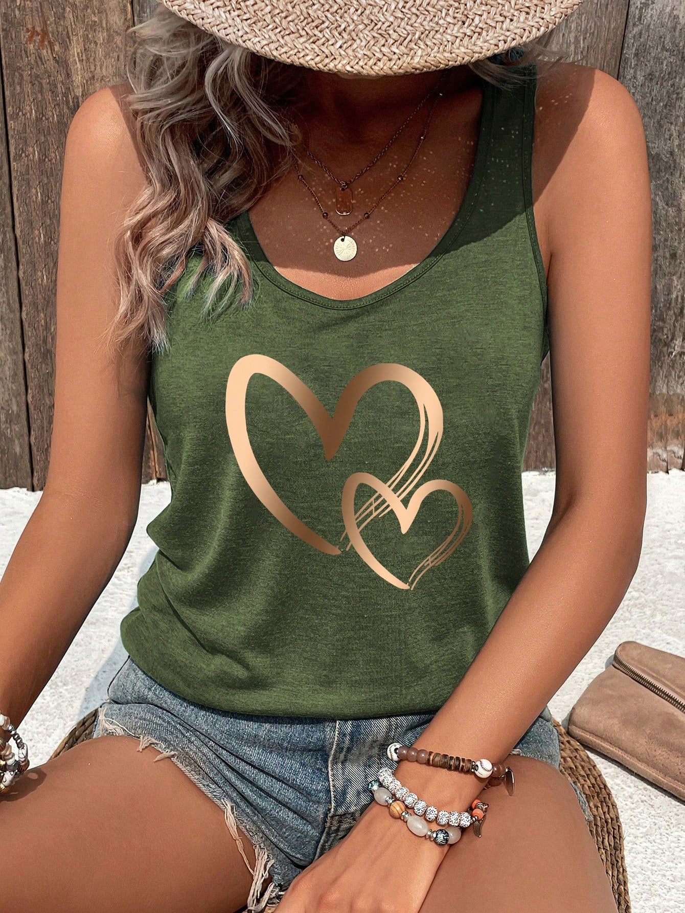 Valentine Heart Pattern V-Neck Summer Casual Tank Top