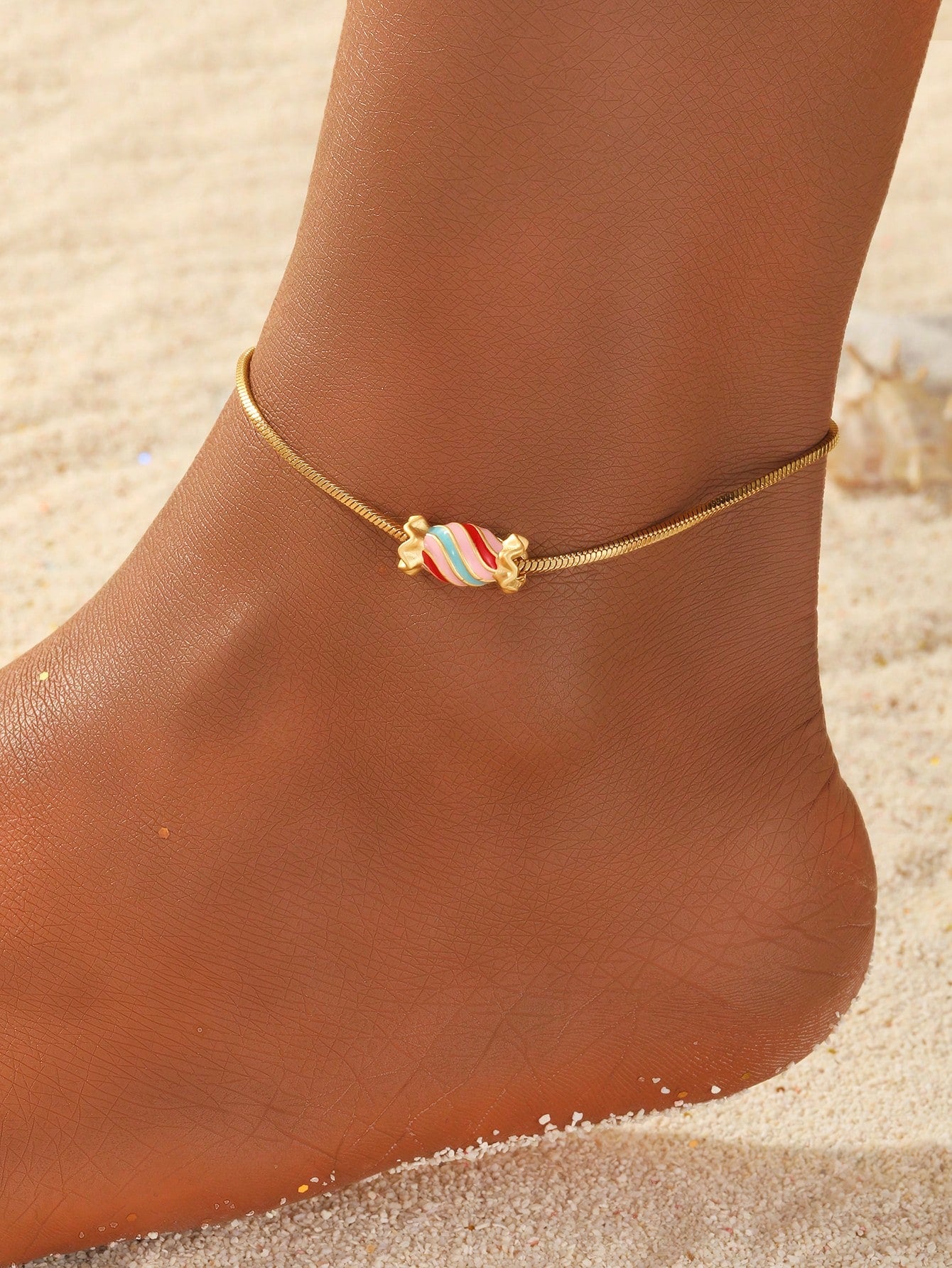 1pc Girls Cute Fashionable Candy Beaded Decor Chain Anklet For Kids For Beach Party Jewelry For Friend Gift