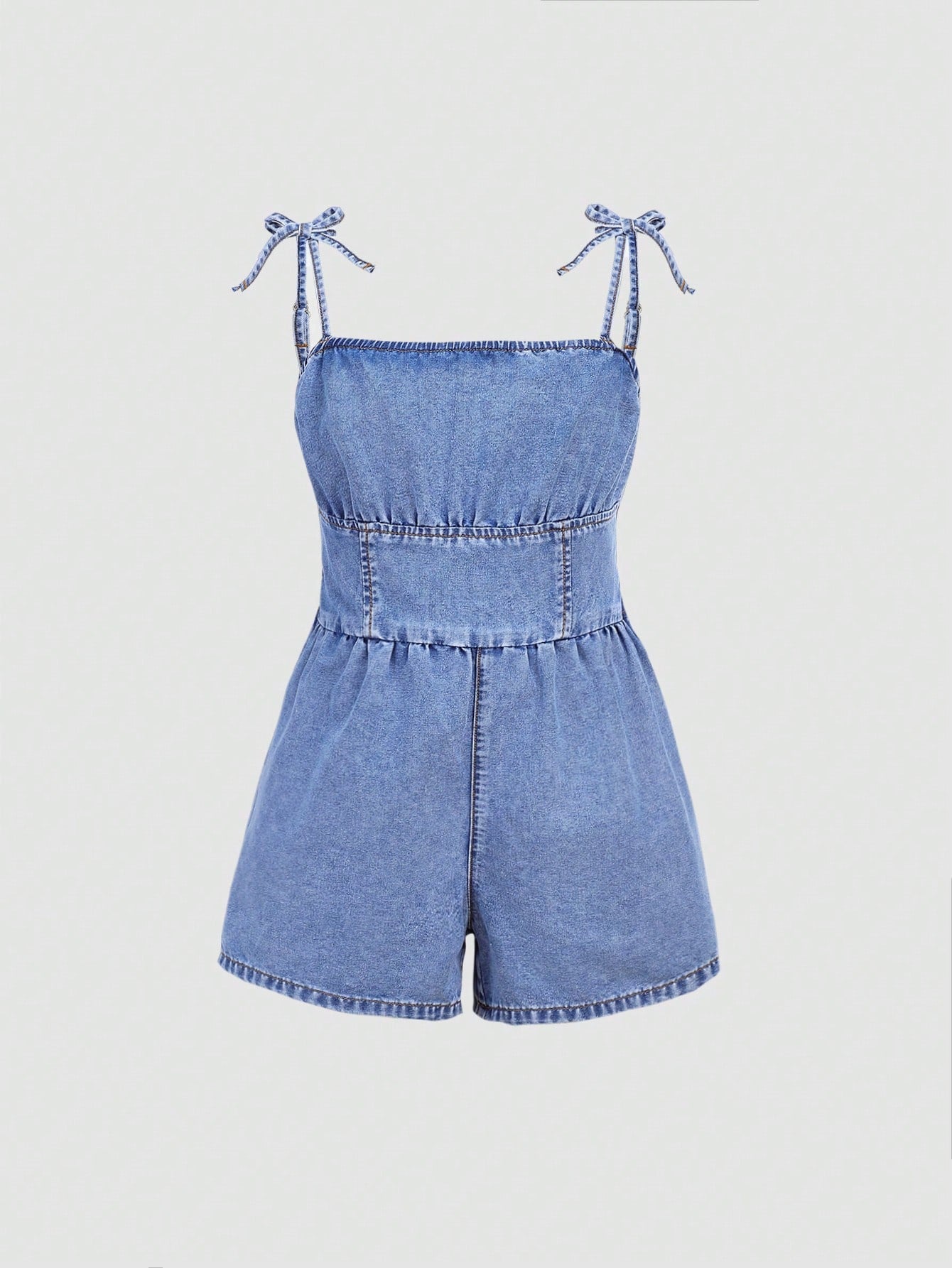 Tween Girls Summer Boho Trendy Cute Knot Shoulder Ruched Bust Cami Baggy Denim Jumpsuit Romper,Girls Summer Vacation Clothes Outfits