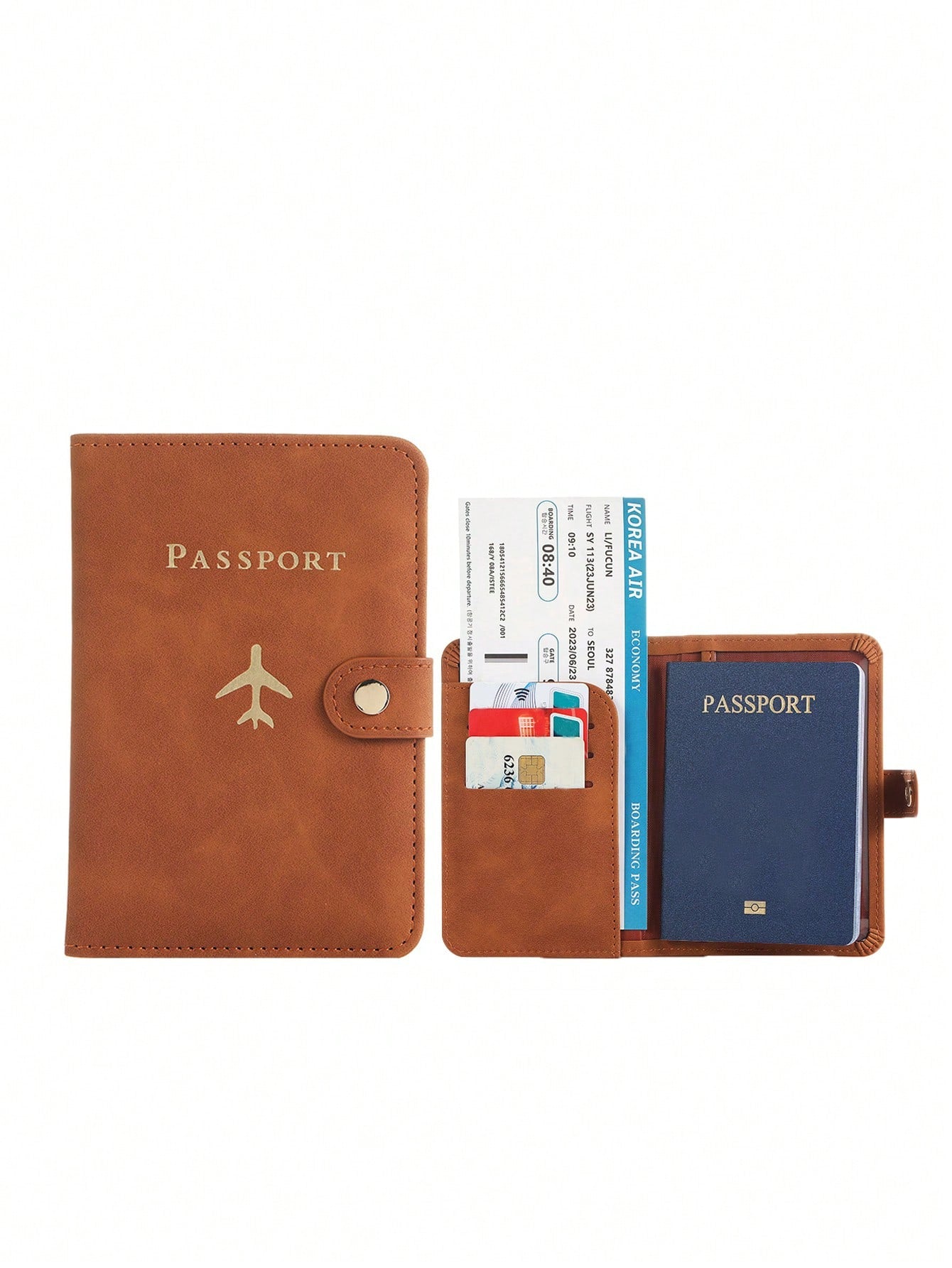 1pc Retro Solid Color Passport Holder, Synthetic Leather With Gold Foil Stamp, Multipurpose Document Protective Cover, Passport Wallet