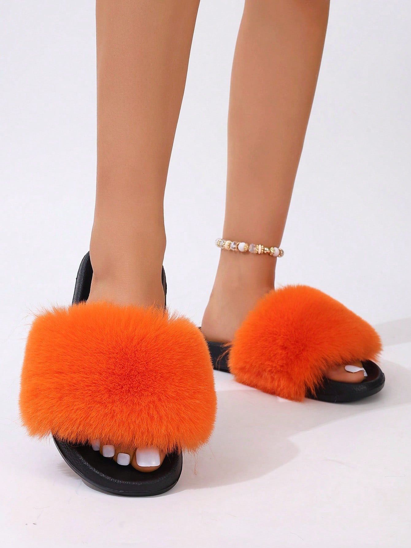 Women's Furry Colorful Slides, Fluffy Solid Beach Sandals, Non-Slip Sole, Fashion Open Toe Slippers For Summer Home & Outdoor Wear