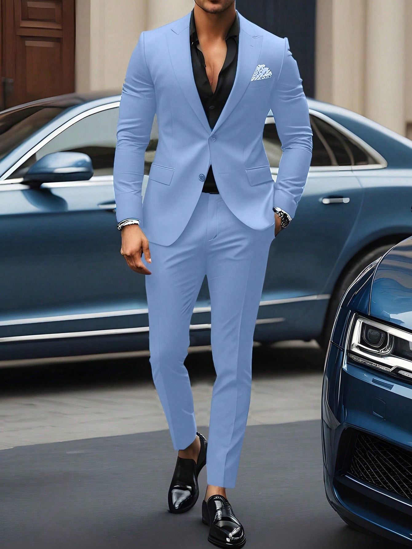 Men's Casual Solid Color Long Sleeve Jacket And Pants Suit