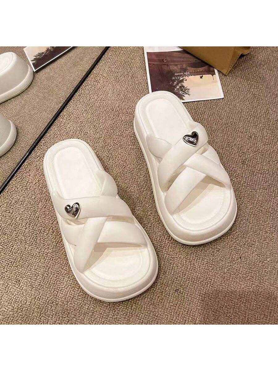 Women's Crossed Slipper Sandals, Summer Korean Style Thick Bottom Wedges, Fashionable To Wear Outside With Skirts, Beach Shoes