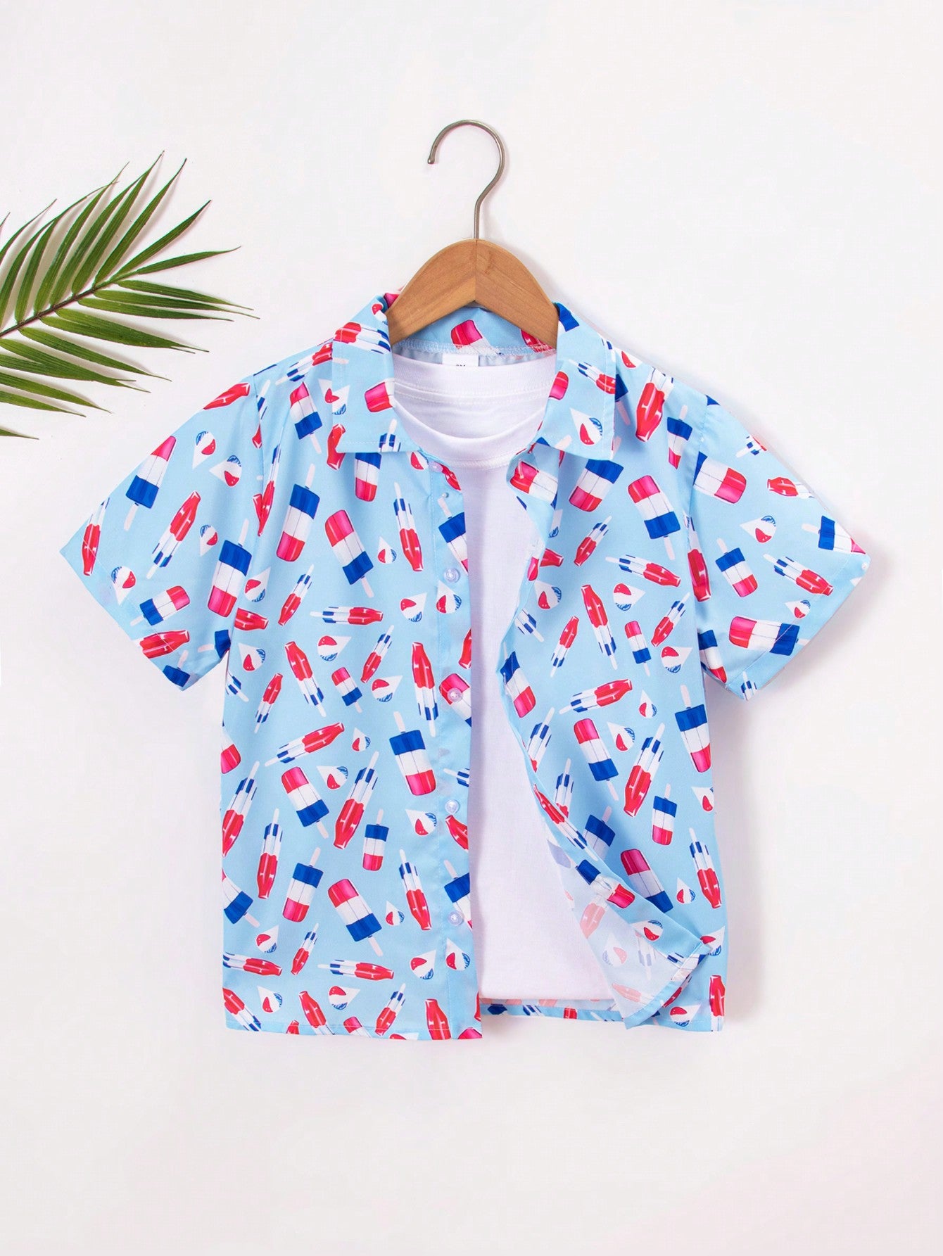 Tween Boy Casual Ice Cream Printed Short Sleeve Shirt, Suitable For Holidays, Parties, And Other Activities