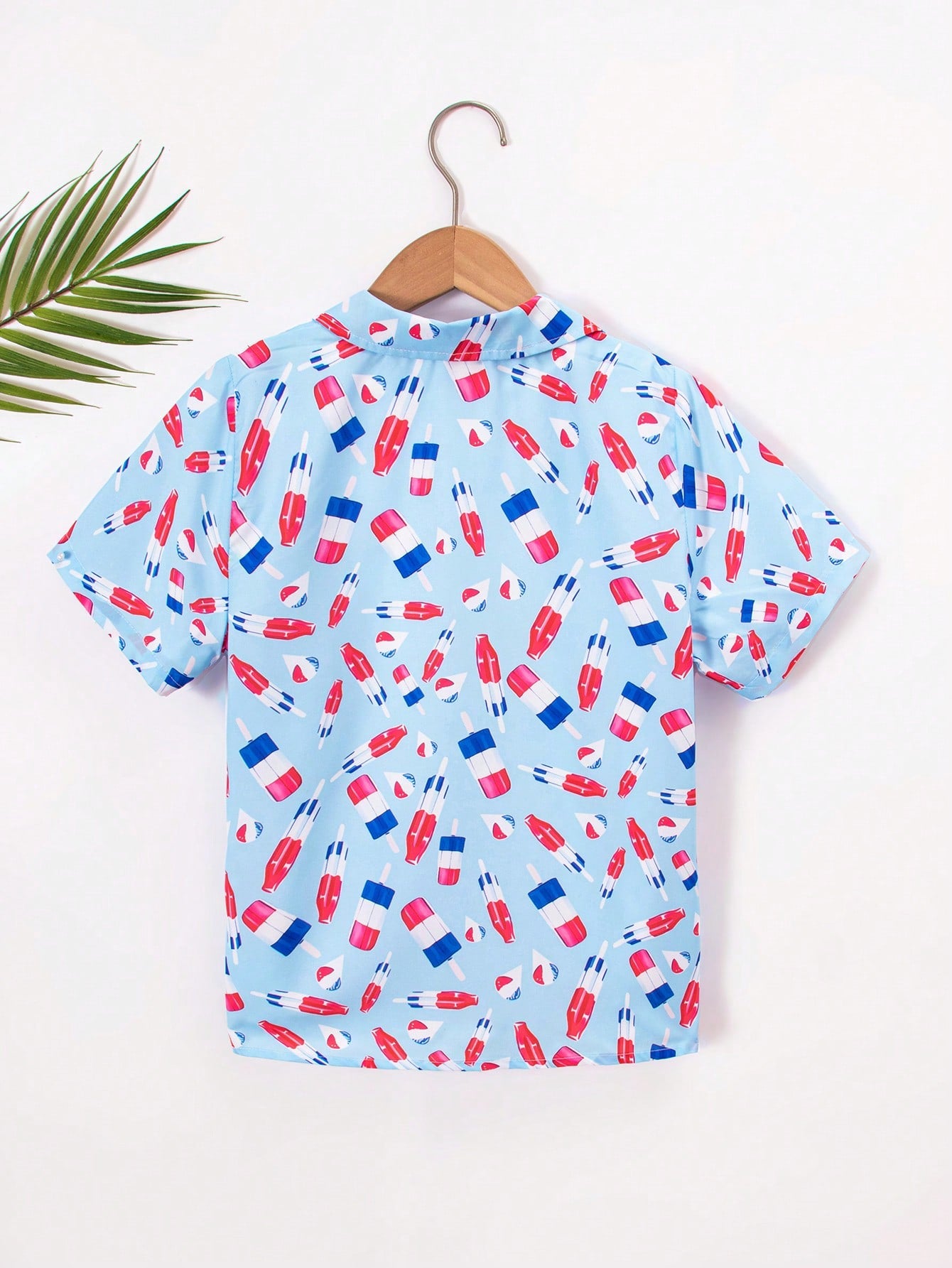 Tween Boy Casual Ice Cream Printed Short Sleeve Shirt, Suitable For Holidays, Parties, And Other Activities