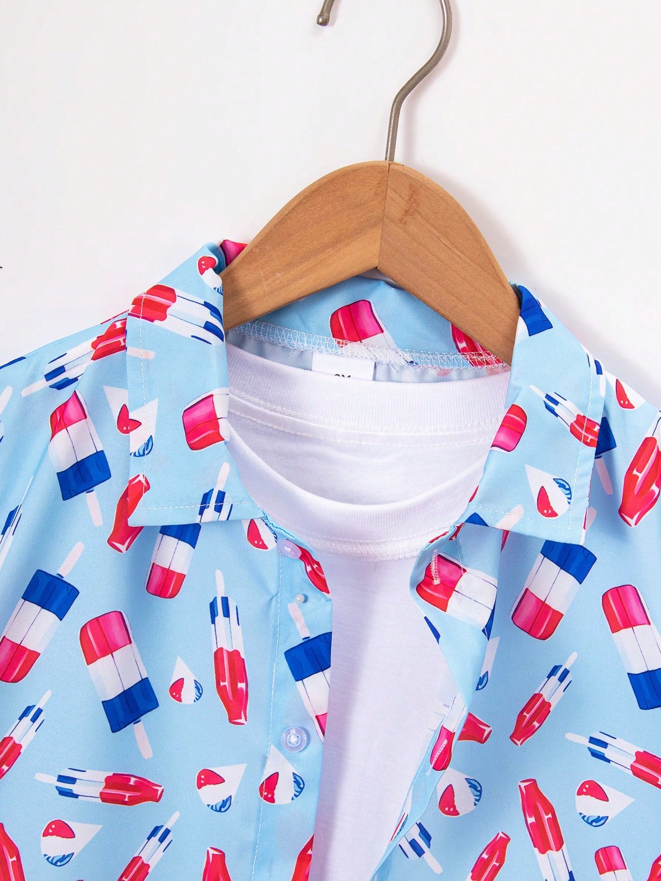 Tween Boy Casual Ice Cream Printed Short Sleeve Shirt, Suitable For Holidays, Parties, And Other Activities