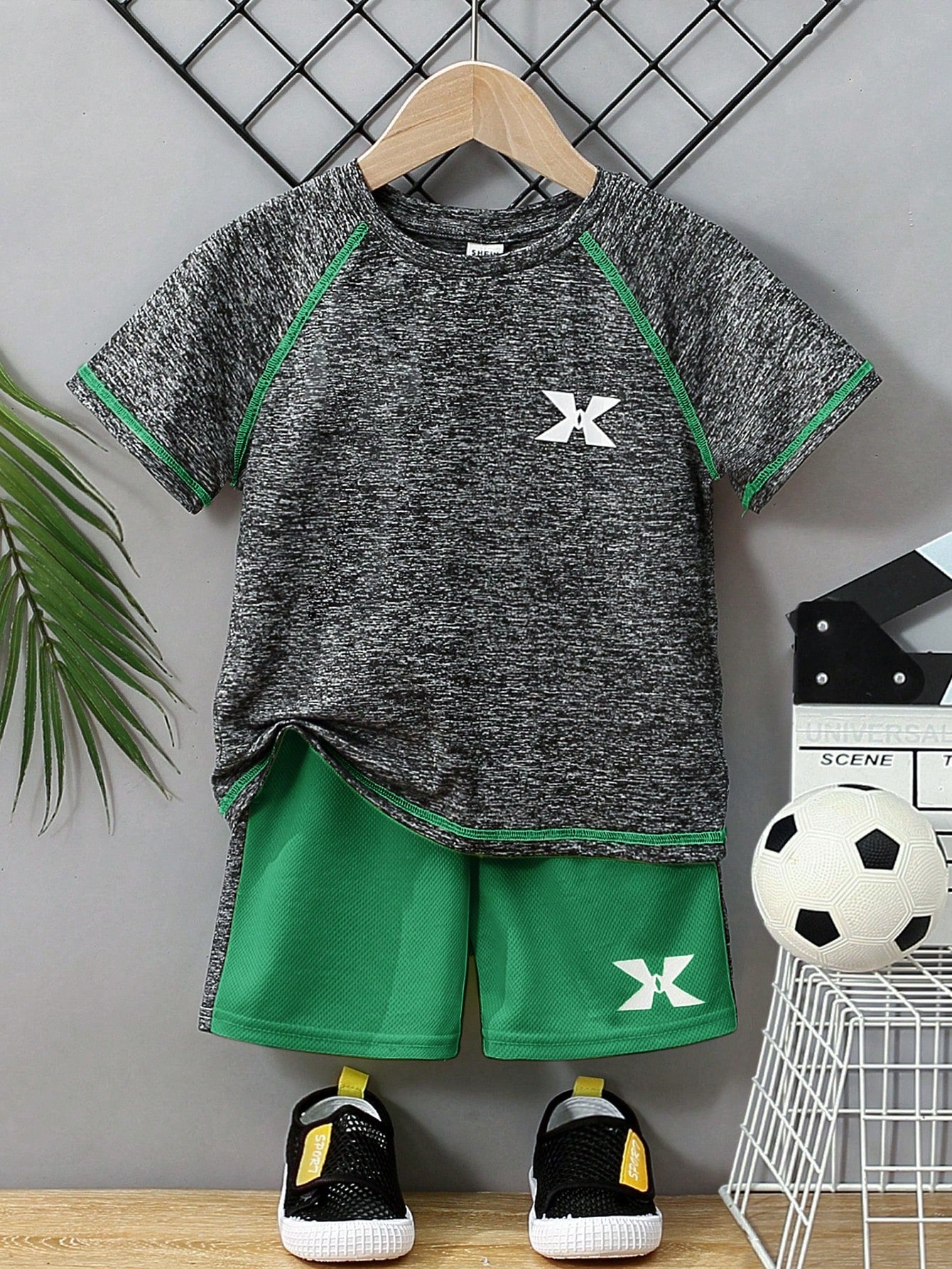 Young Boy Casual Sports Set, Round-Neck Printed T-Shirt And Shorts, Color Block, Summer