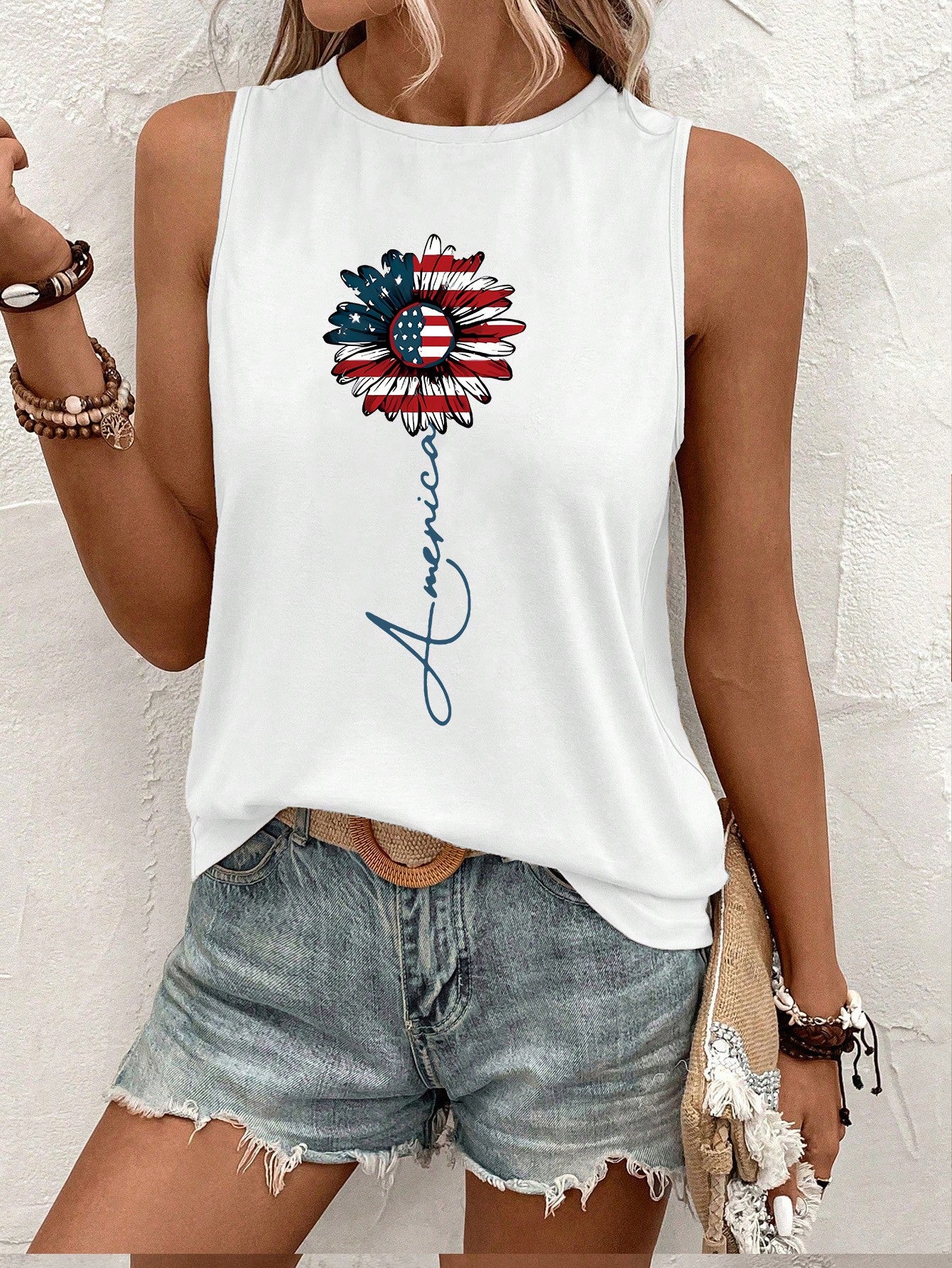 Women's Sunflower & Letter Printed Tank Top