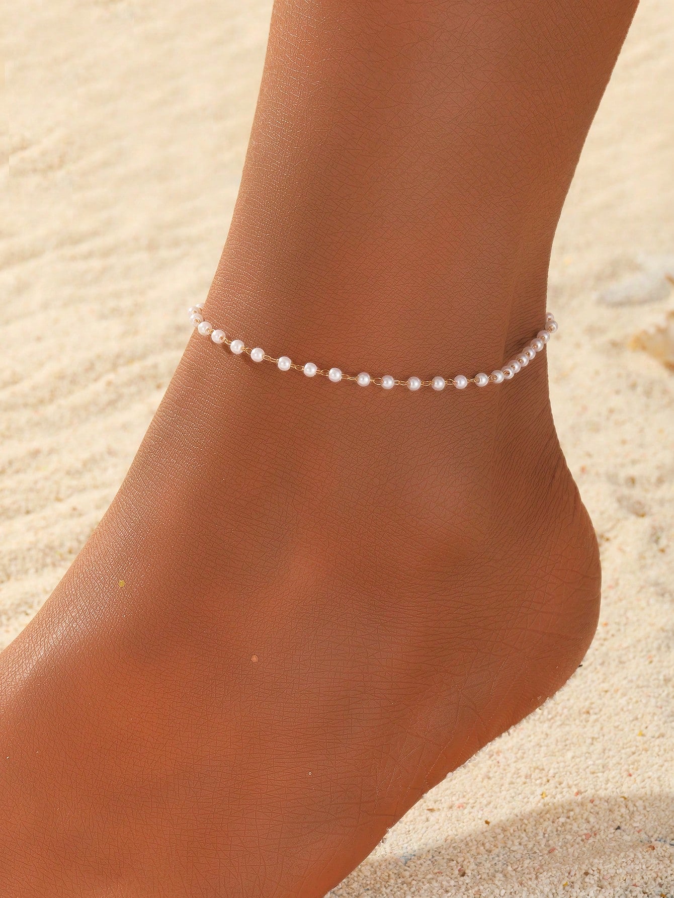 1pc Girls Sweet Popular Faux Pearl Decor Copper Anklet For Summer Beach Party Anklet For Friend Birthday Gift For Daily Wear