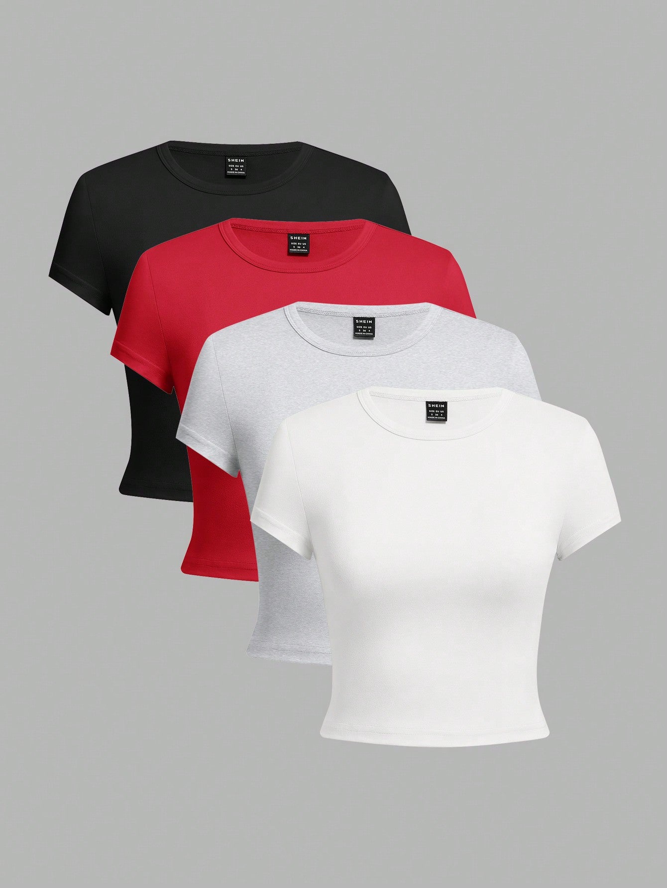 4pcs Solid Color Short Sleeve Slim Fit Casual T-Shirts For Women, Summer