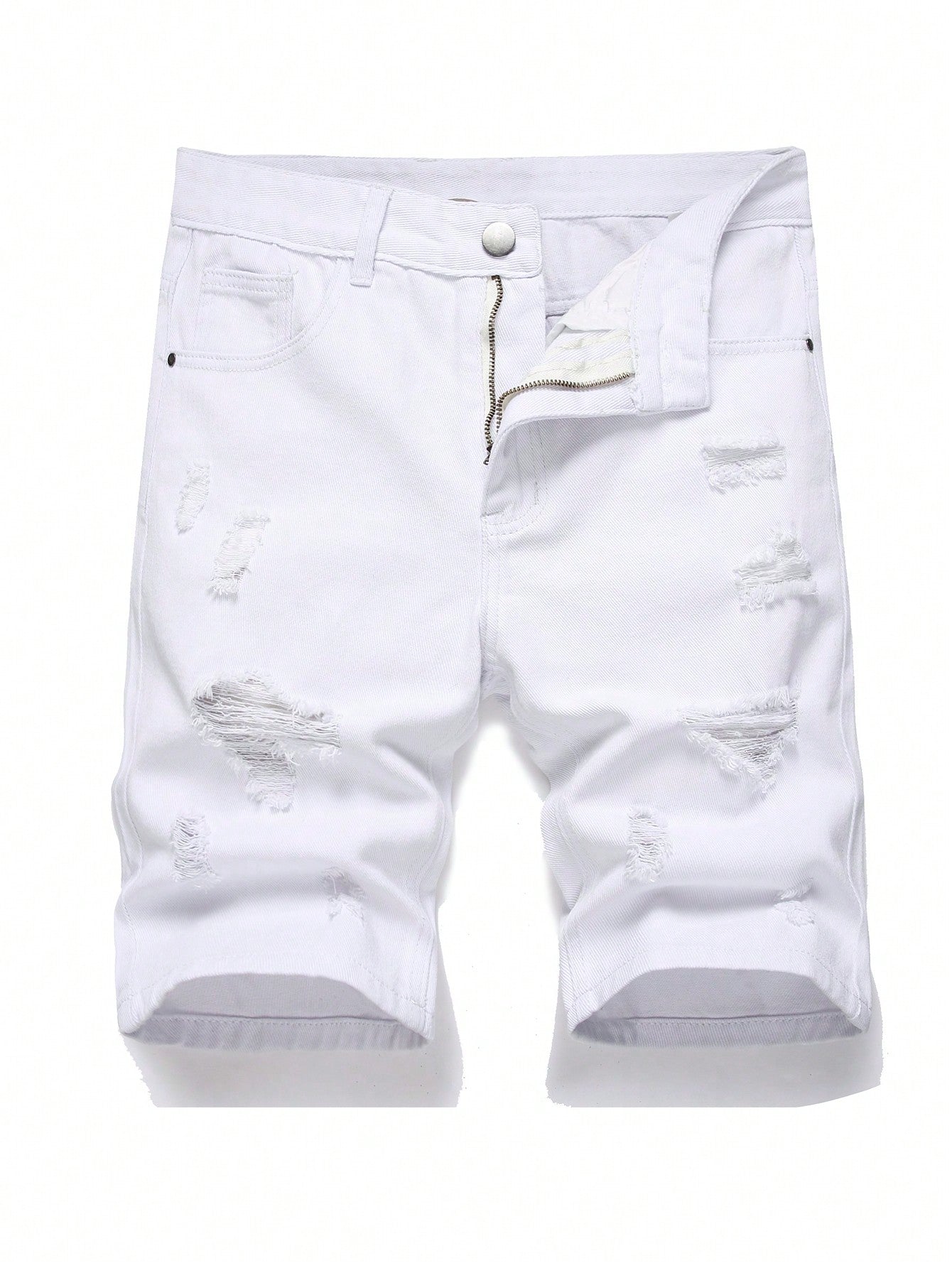 Men Cotton Ripped Frayed Bleach Wash Denim Shorts