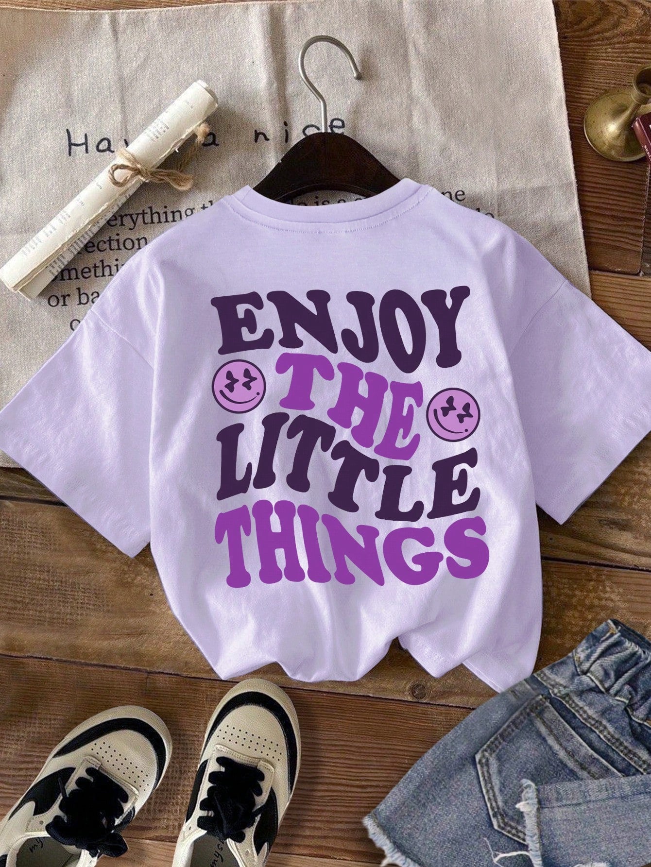 Tween Girls' Casual Simple Letter Printed Short Sleeve T-Shirt, Suitable For Summer, Back Of Clothes