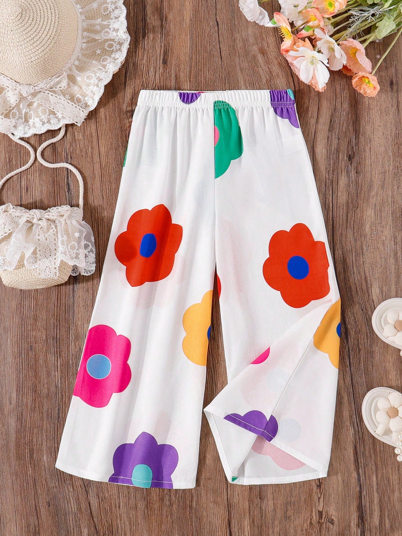 Young Girls' Casual Style Colorful Printed Long Pants, Spring/Summer