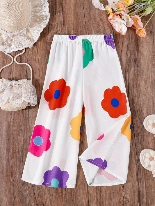 Young Girl Casual Style Colorful Printed Trousers, Spring And Summer