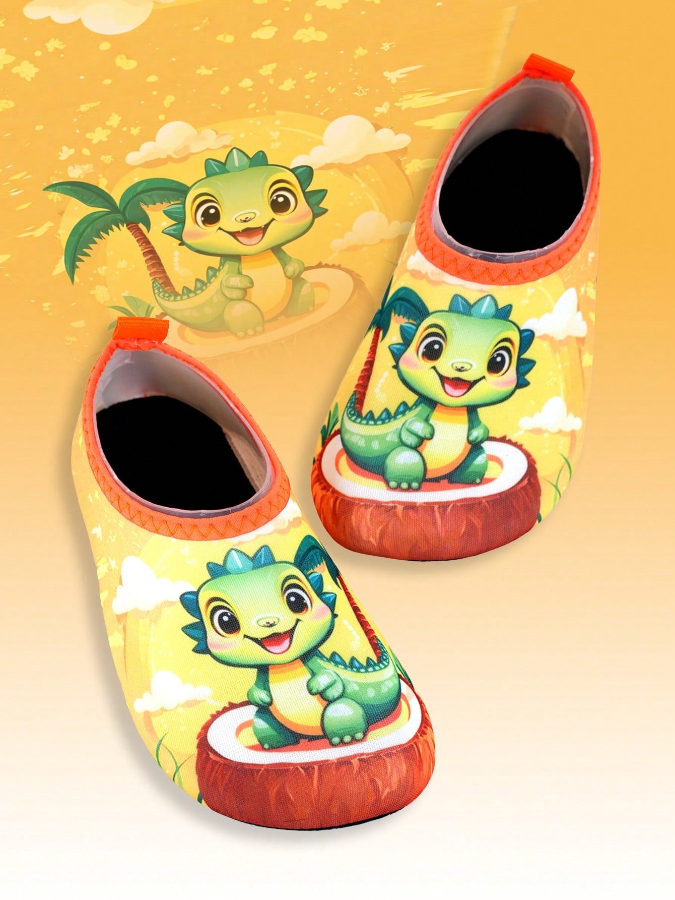 1pair Boys' Cute Dinosaur Pattern Rubber Beach Water Shoes, Non-Slip & Breathable