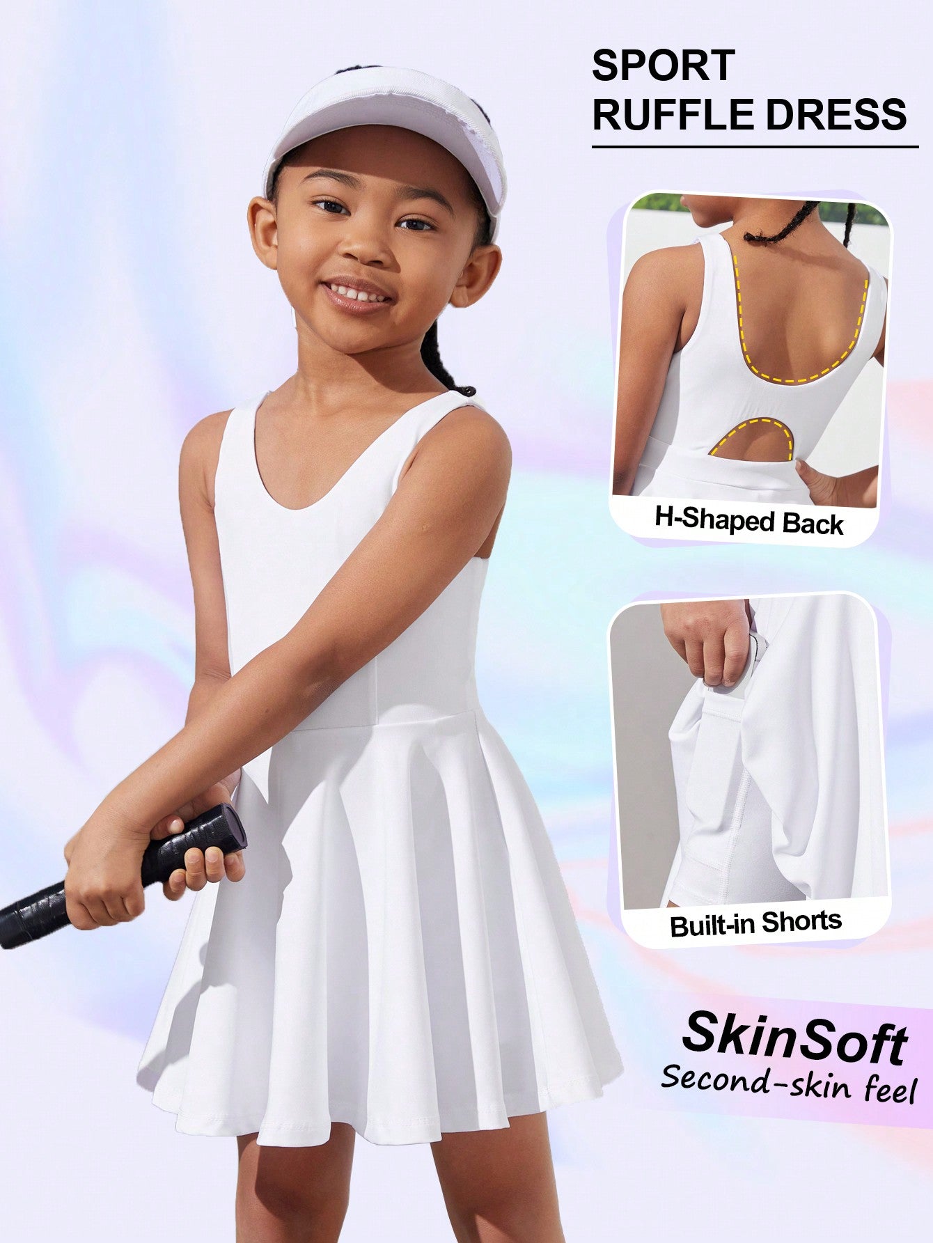 Young Girl Indoor Sports & Tennis & Cycling & Outdoor Activity Moisture-Wicking Comfortable White Dress