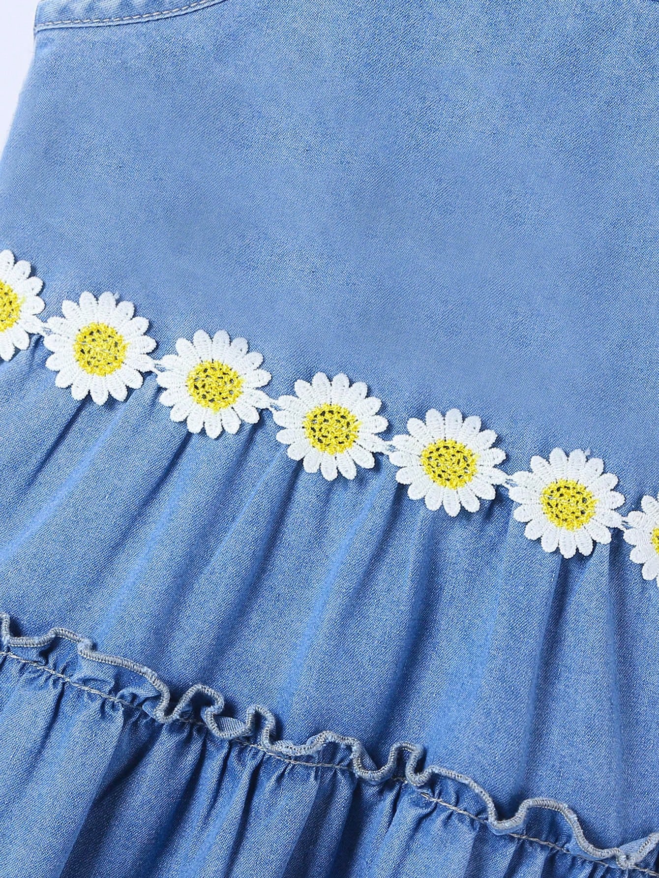 Young Girl's Vacation/College Style Denim Dress With Lace Trim And Comfortable Loose Fit Camisole Straps