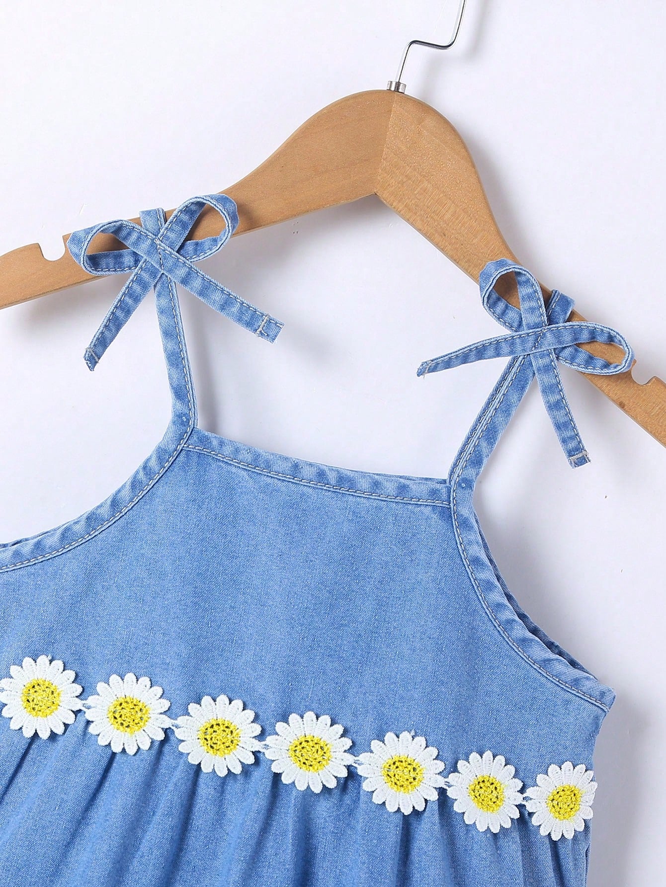 Young Girl's Vacation/College Style Denim Dress With Lace Trim And Comfortable Loose Fit Camisole Straps