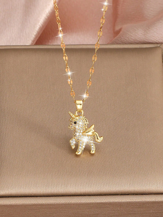 1pc Exquisite Shiny Stainless Steel Zirconia Eight Point Star Charm Necklace Children Party Jewelry