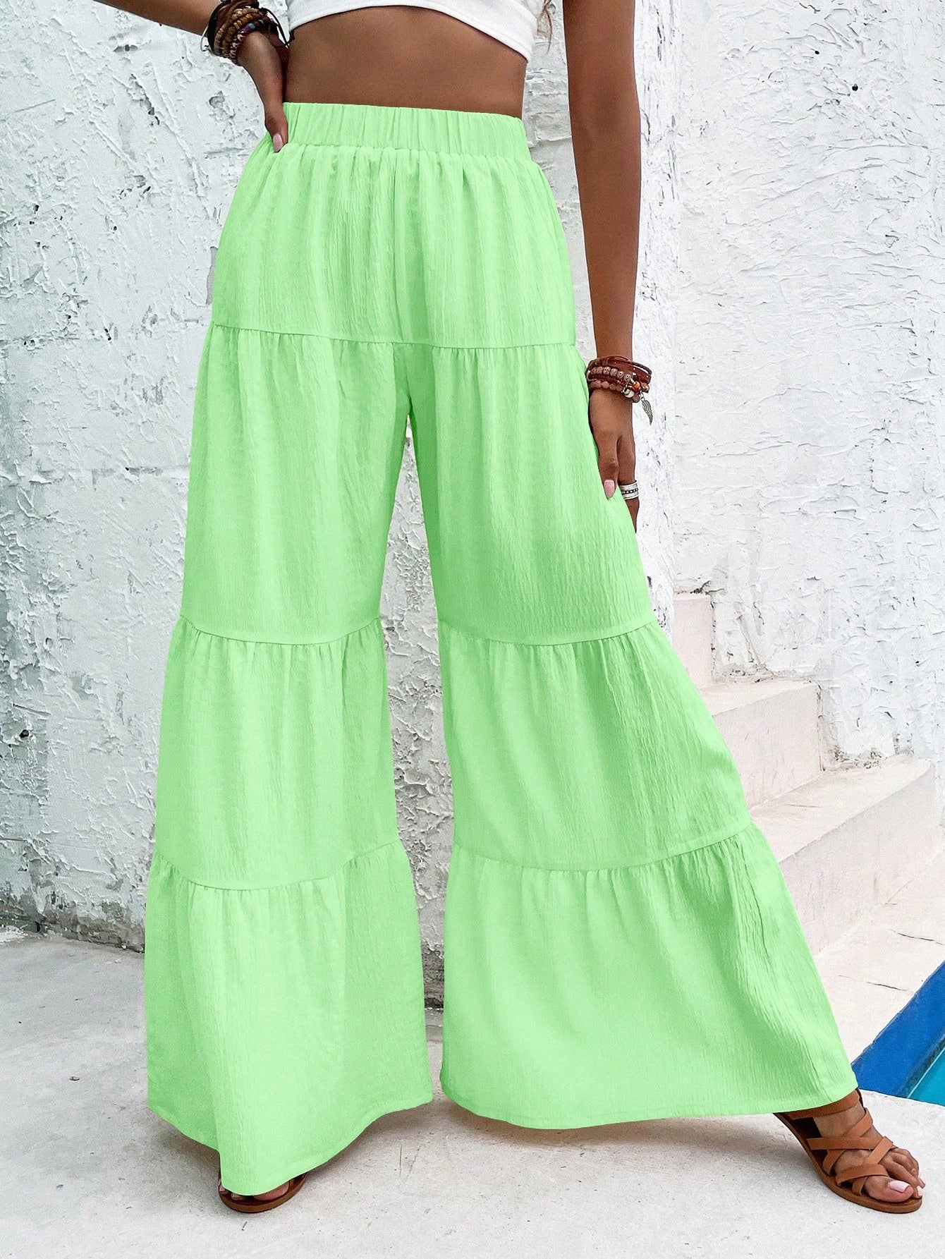 Ruffle Hem Wide Leg Pants