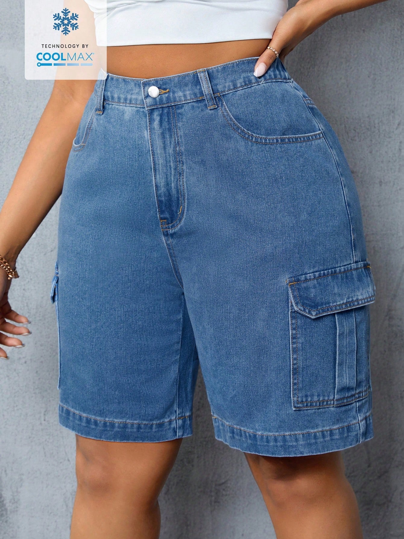 Plus Size Denim Shorts With Pockets And Buttons For Summer