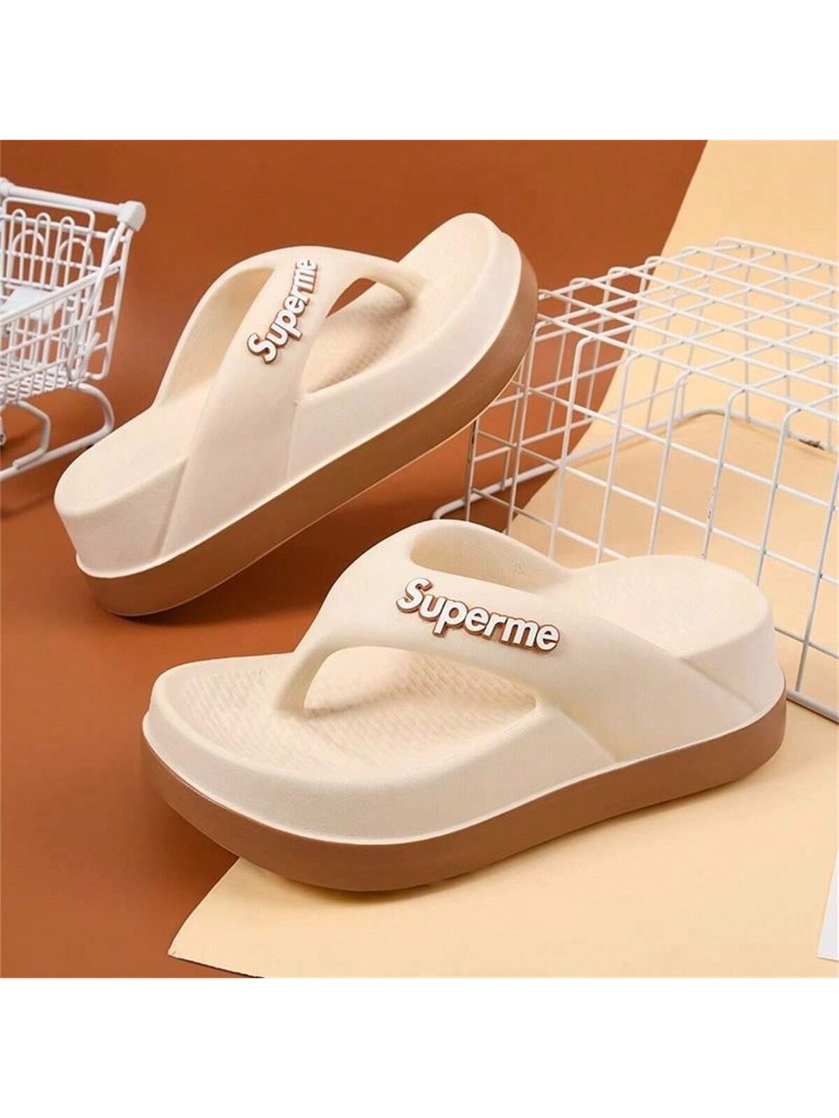 Summer Slip- Resistant Thick-Soled Flip Flops For Women, Fashionable Lightweight Wedge Sandals For Beach/Home Wear