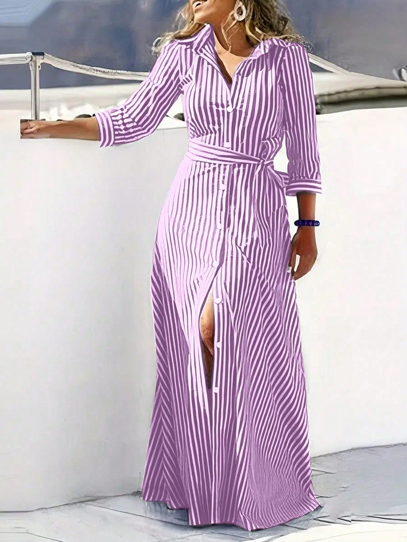 Frenchy Women's Striped Shirt Dress