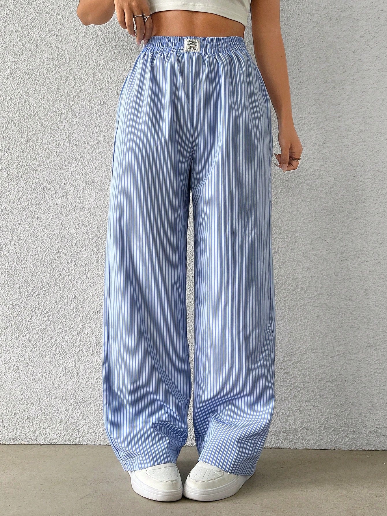 Striped Print Wide Leg Pants