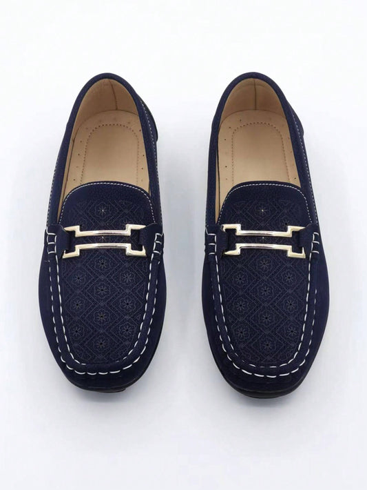 Youth Loafers With Metal Buckle Decoration, Slip-On Casual Breathable Flat Shoes For Men, Suitable For All Seasons