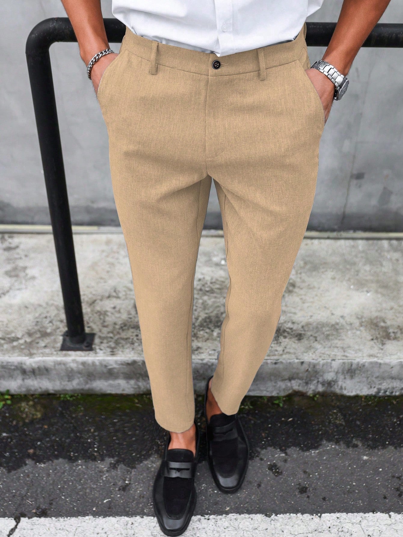 Solid Color Slim Fit Suit Pants With Pockets