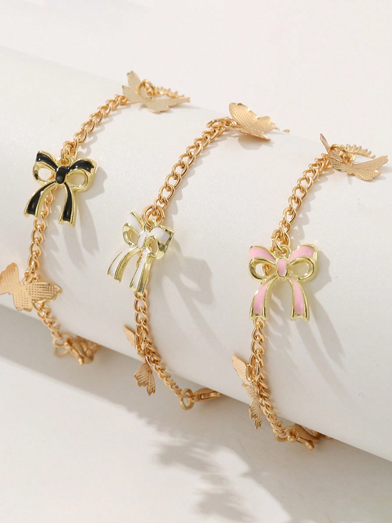 3pcs Cute & Minimalist Design Colorful Butterfly And Bow Pendant Children Bracelet Set