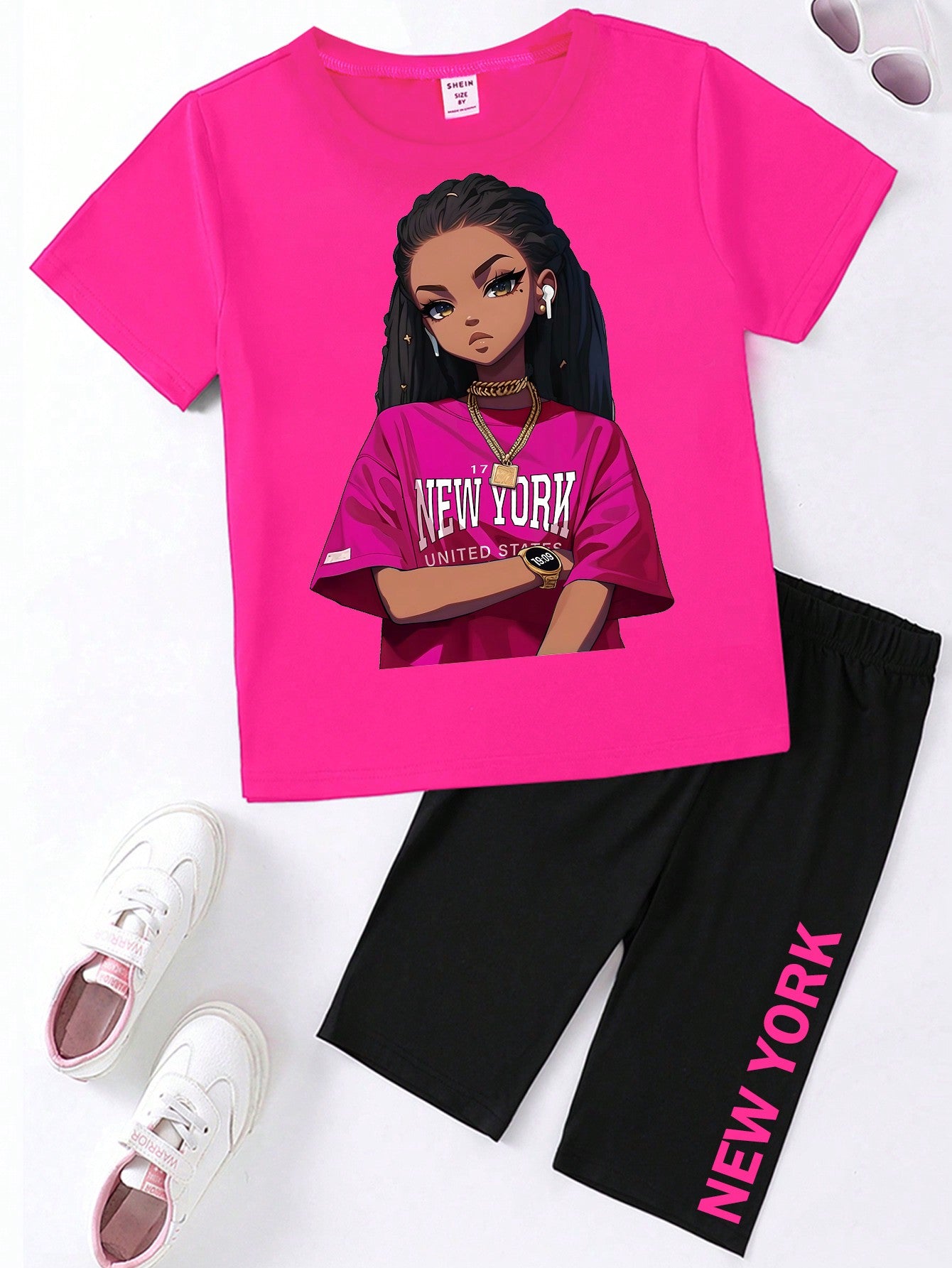 Tween Girl Casual T-Shirt And Tight Shorts Set