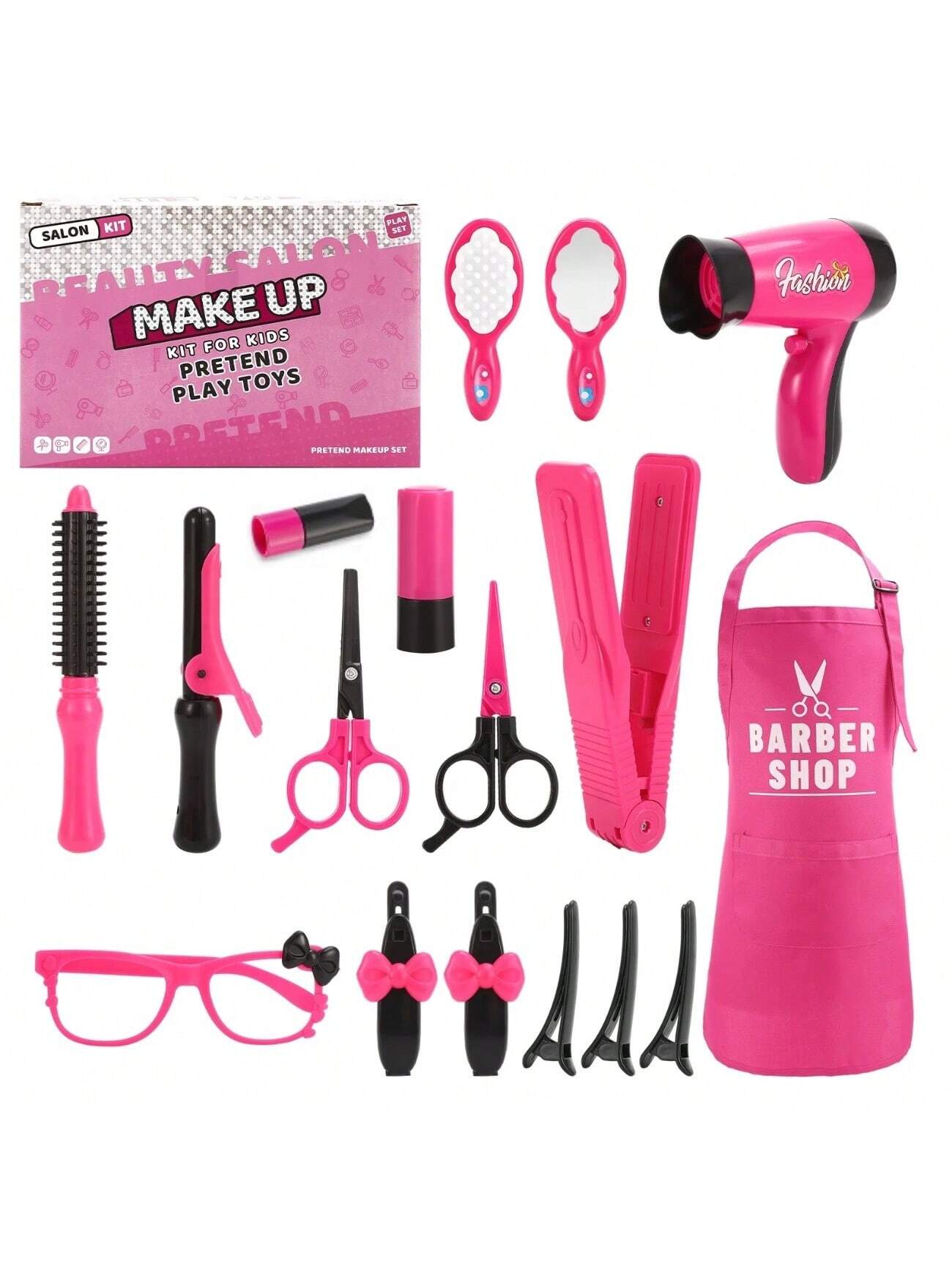 Beauty Salon Set For Girls, Pretend Hairstyling Set For Kids With Hair Dryer, Barber Apron, Scissors And Stylist Accessories, Hair Salon Toy Set For Kids, Suitable For Children Aged 3+ (Color Of Some Accessories Shipped Randomly)