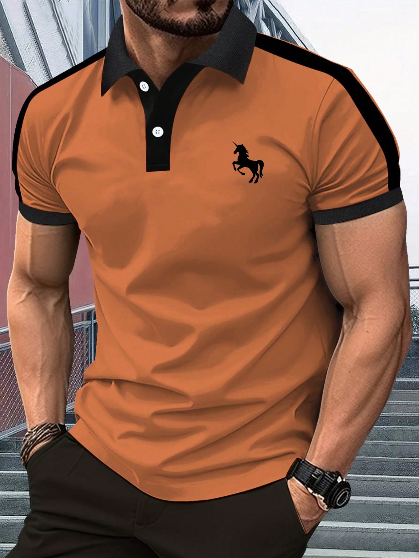 Men's Short Sleeve T-Shirt Polo Shirt, Regular Fit, Large Size, Summer, Horse Pattern Print, Casual, Sports, Travel, Outdoor, Camping, High-End Business Paul Shirt